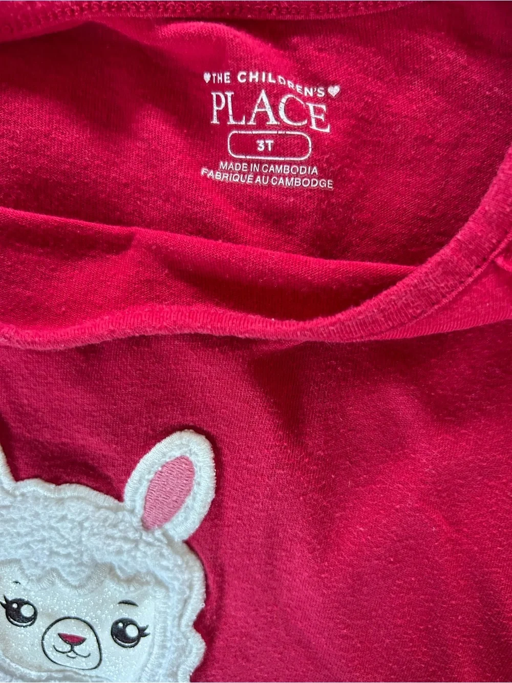 The Children's Place Girls' Red Llama Applique Long Sleeve Top size 3T.